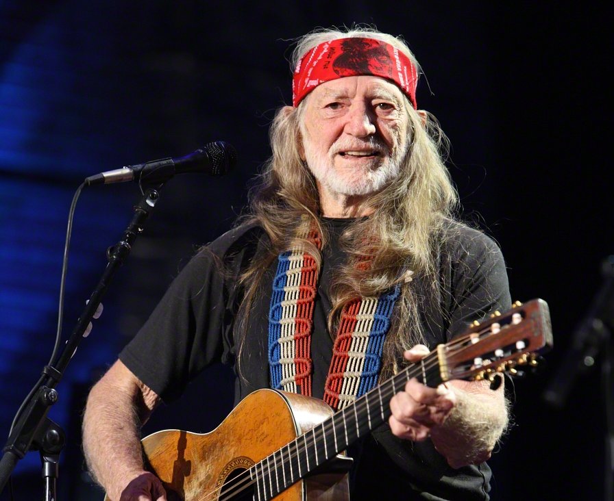 Portrait Photo of Willie Nelson getting ready to perform at Farm Aid 2009