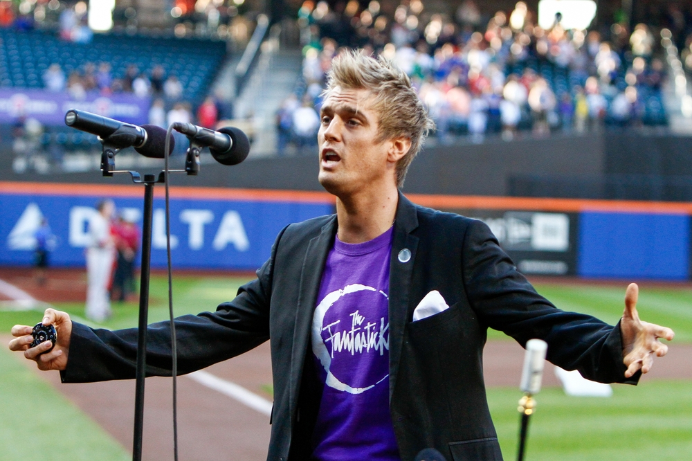 Singer Aaron Carter performs the National Anthem  at CitiField on June 15, 2012 in Flushing, New York.