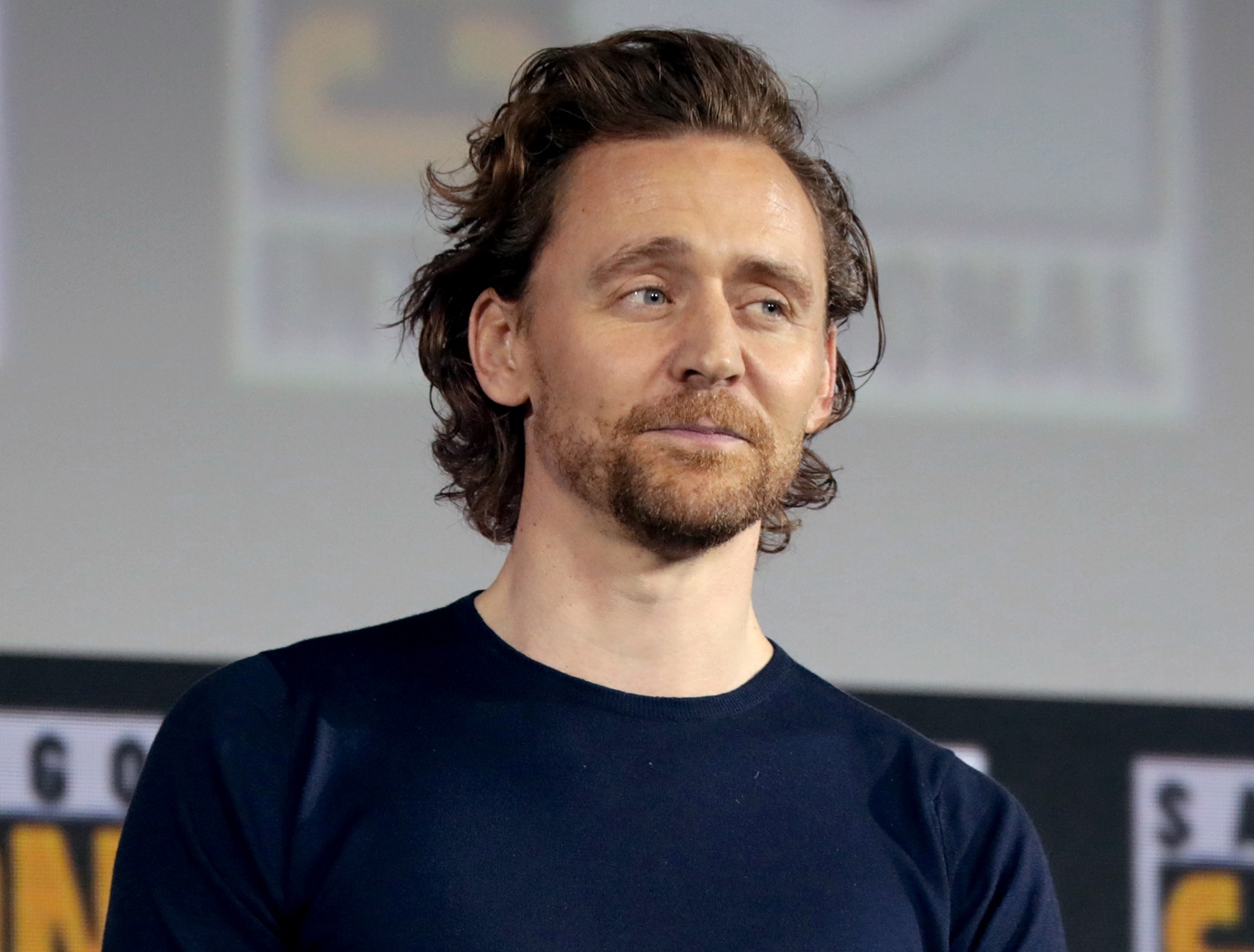 Tom Hiddleston speaking at the 2019 San Diego Comic Con International