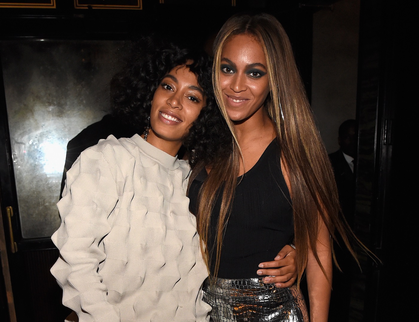 Singers Solange Knowles and Beyonce attend the Balmain and Olivier Rousteing after the Met Gala Celebration on May 02, 2016 in New York.