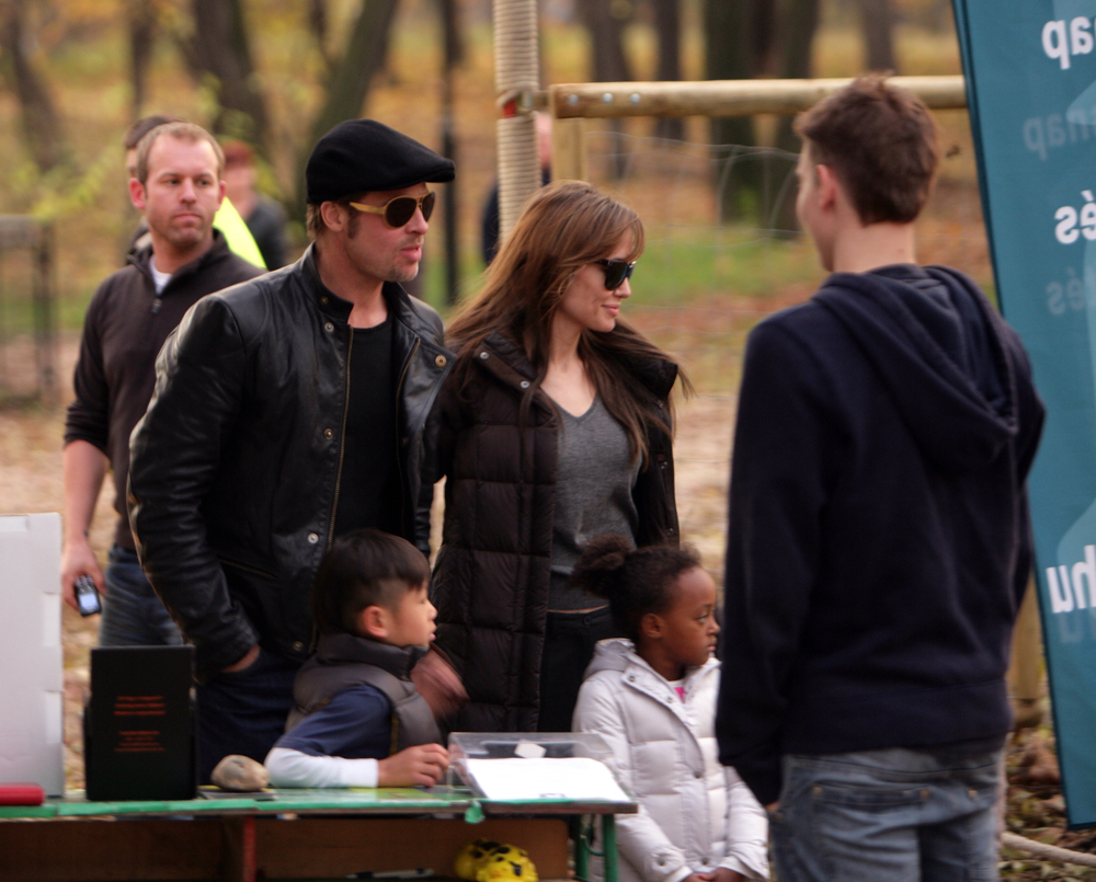 Brad Pitt and Angelina Jolie and their children Zahara, Pax, and Shiloh - 2010