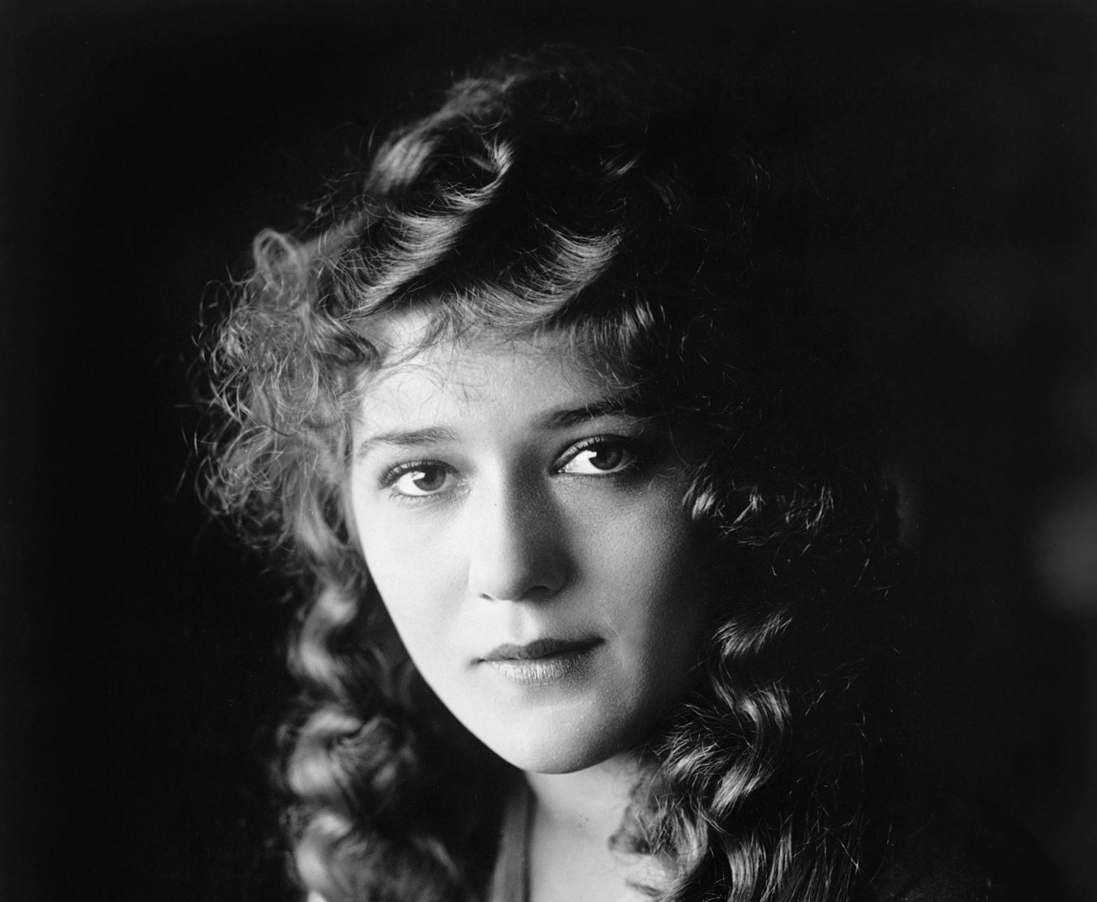 Grayscale Portrait Photo of Mary Pickford in black dress