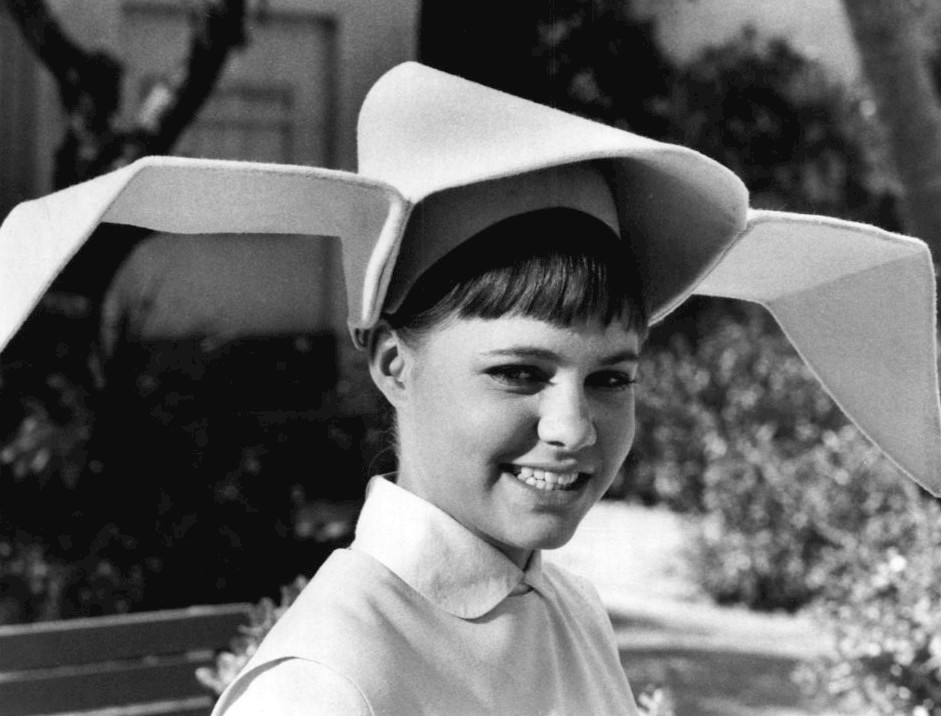 Grayscale Portrait Photo of Photo of Sally Field as the Flying Nun