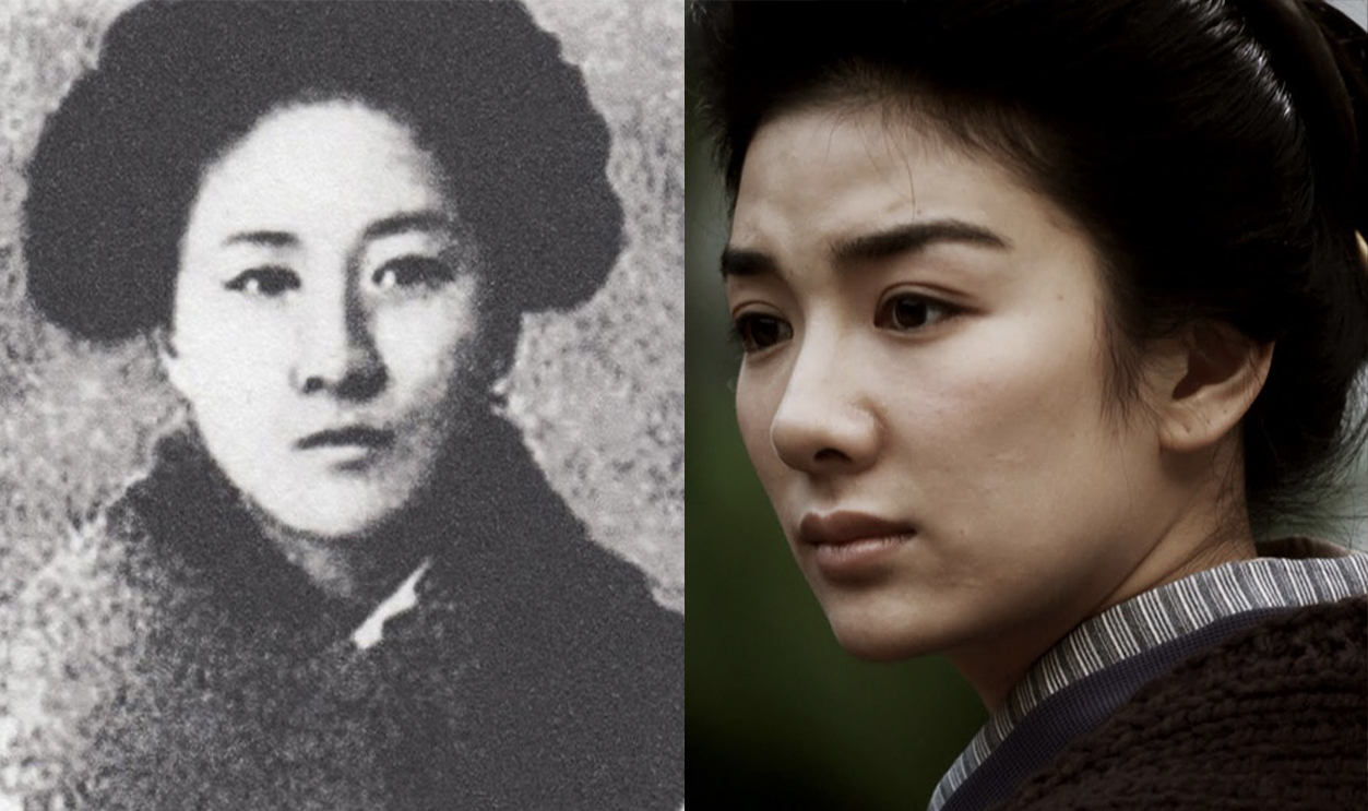 B&W photo of Qiu Jin looking at side - between 1900 and 1907