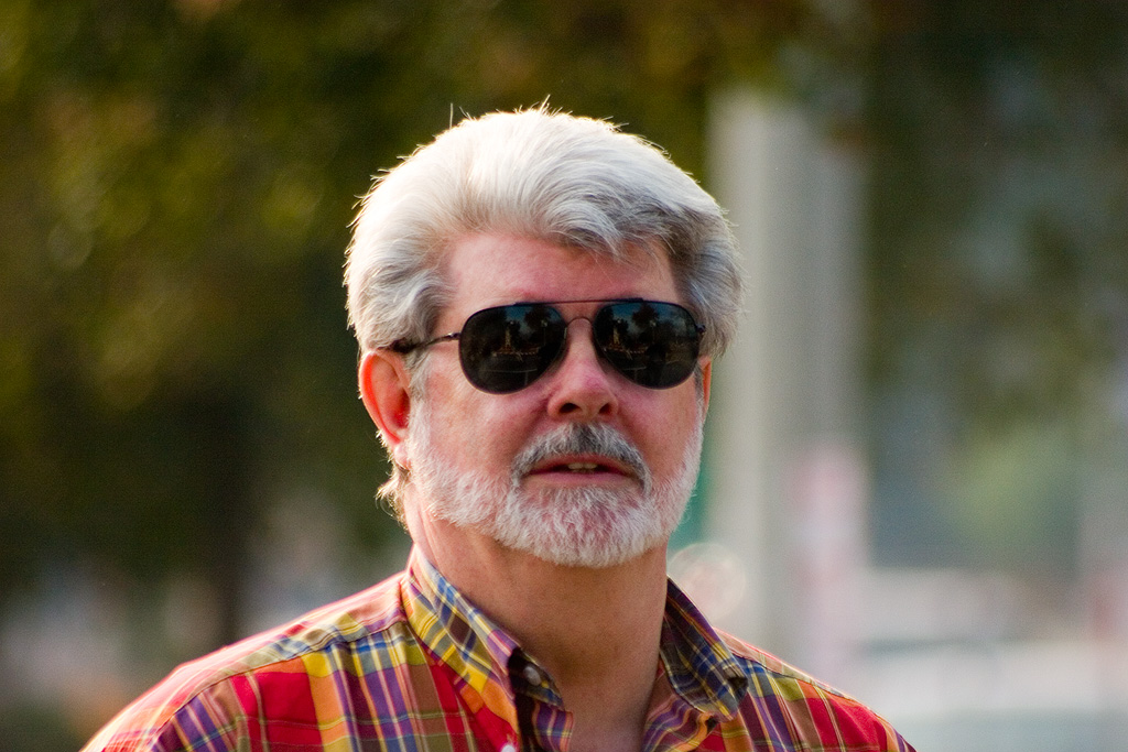A portrait of George Lucas with sunglasses.