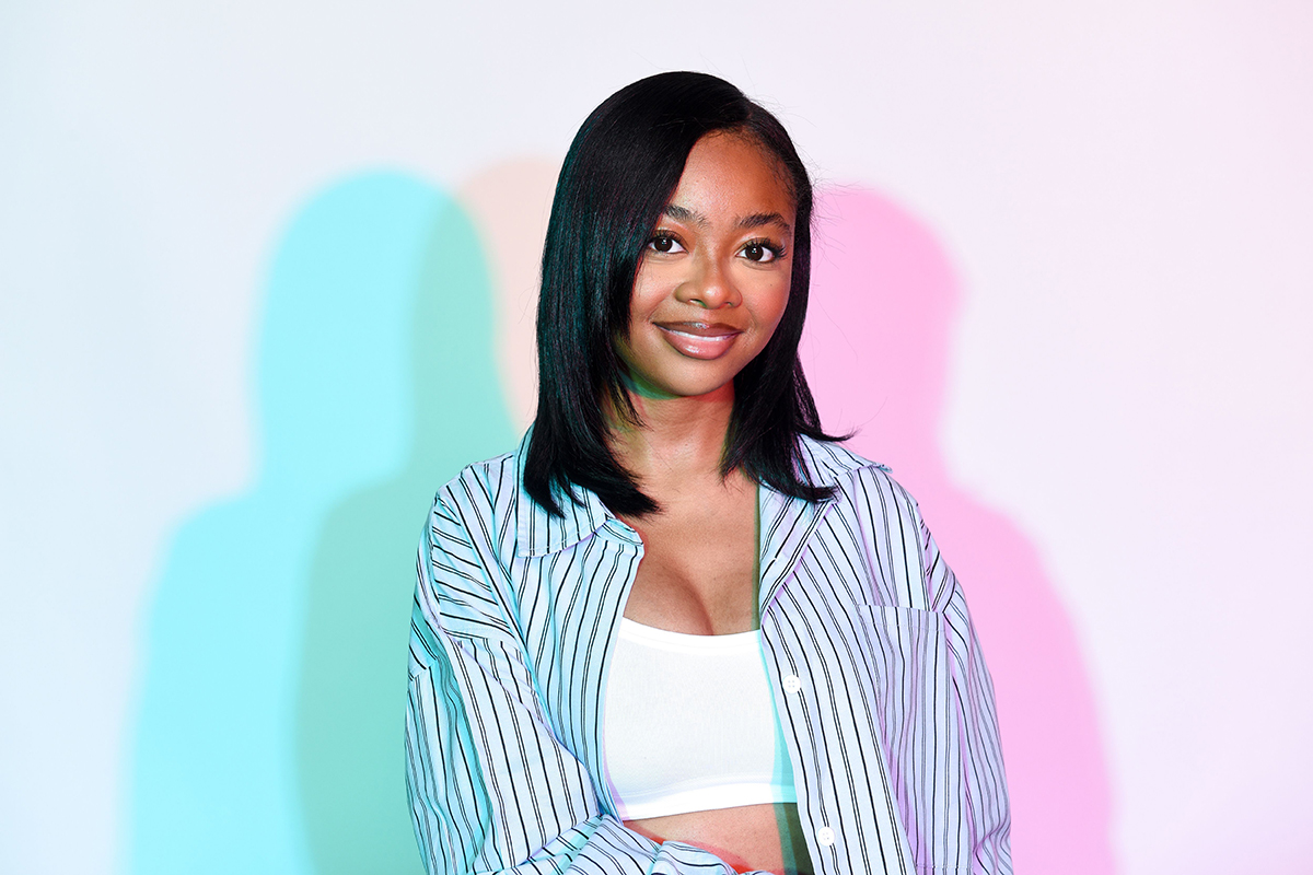 Skai Jackson poses in the IMDboat Exclusive Portrait Studio at San Diego Comic-Con 2024 at The IMDb Yacht on July 27, 2024 in San Diego, California. 
