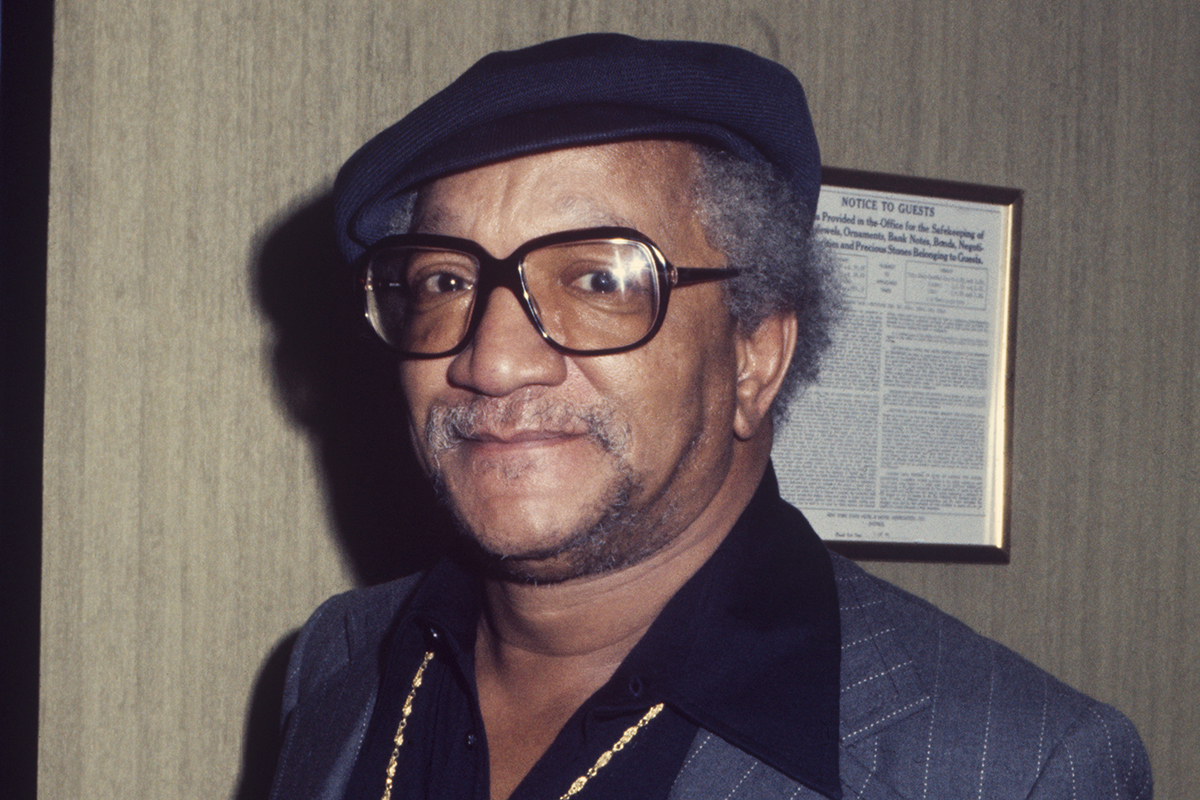 Redd Foxx wearing a blue pinstriped suit; circa 1970; New York.