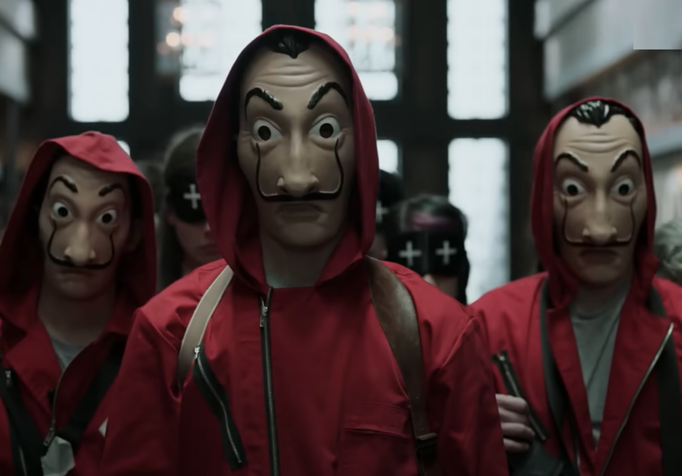 Screenshot of people with masks - from Money Heist (2017-21)
