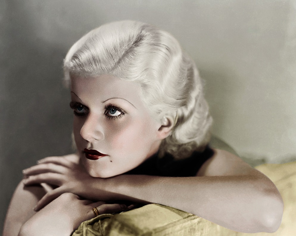 American actress Jean Harlow looking at side.