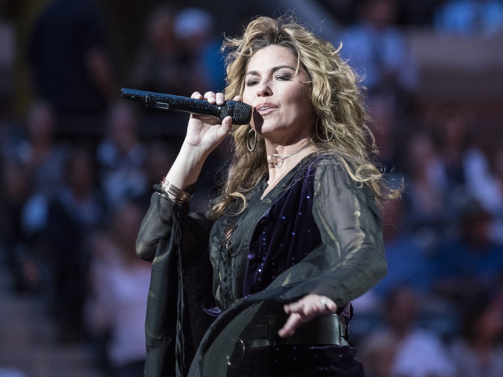 Shania Twain performs during opening ceremony at US Open Championships