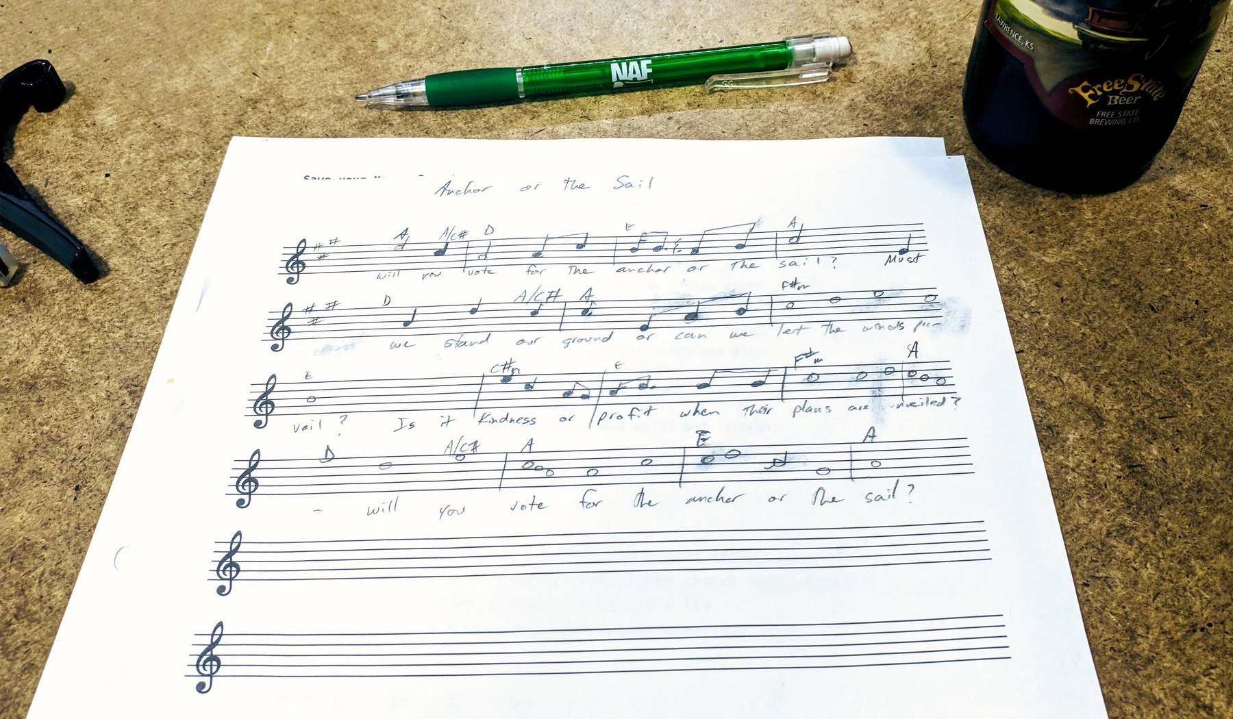 Song on staff paper