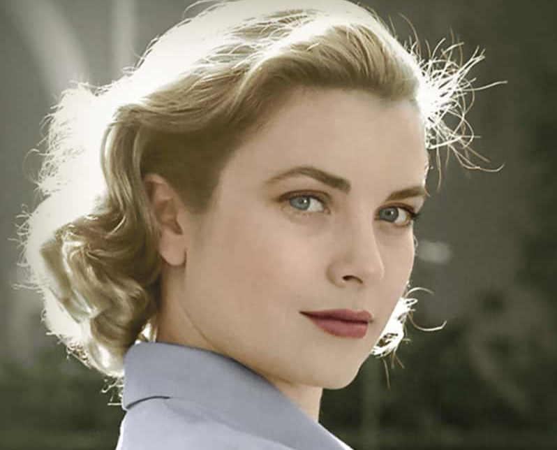 Portrait of Grace Kelly looking at side.