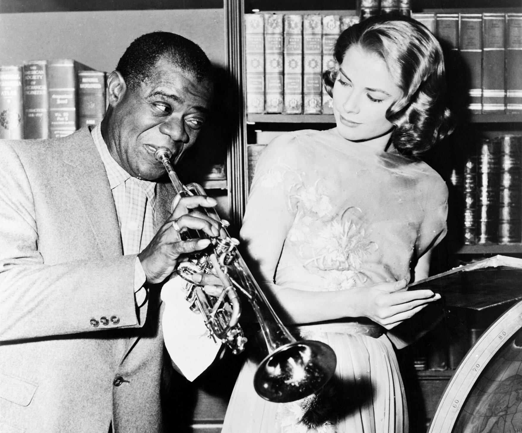 Louis Armstrong And Grace Kelly On The Set Of  High Society , 1956