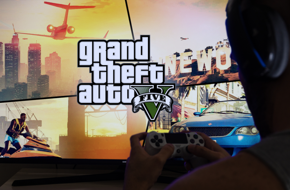Man playing GTA V on Playstation