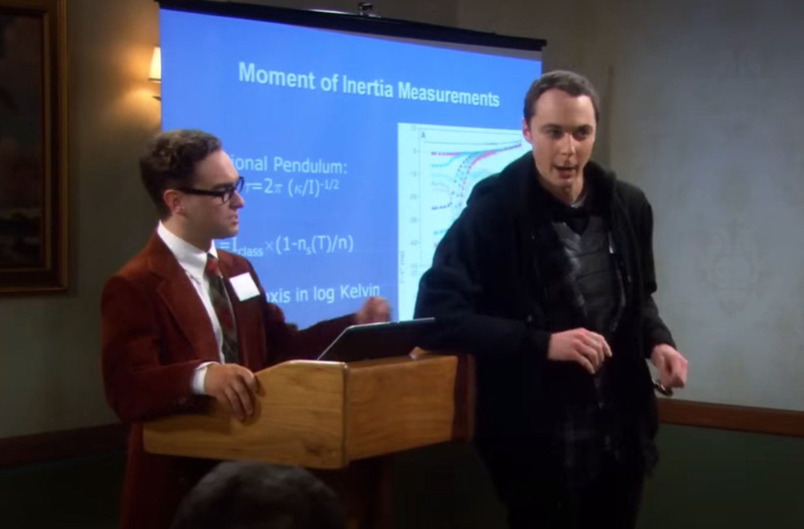 Screenshot of Jim Parsons (Sheldon Cooper) and Johnny Galecki (Leonard Hofstadter) talking from - The Big Bang Theory (2007-19)