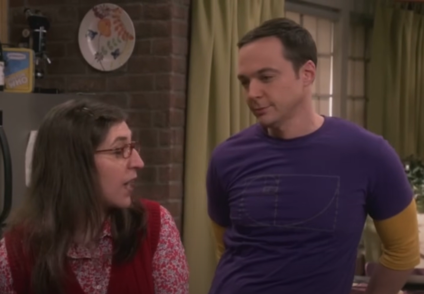 Screenshot of Jim Parsons (Sheldon Cooper) and Mayim Bialik (Amy Farrah Fowler) from - The Big Bang Theory (2007-19)