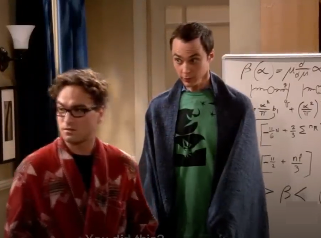 Screenshot of Jim Parsons (Sheldon Cooper) and Johnny Galecki (Leonard Hofstadter) talking from - The Big Bang Theory (2007-19)