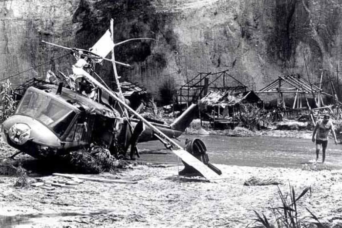 Wreckage of the helicopter during the filming of the 1982 film The Twilight Zone