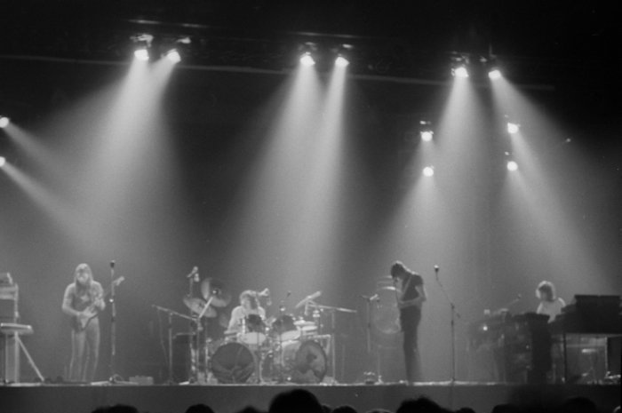 English rock band Pink Floyd Members Performing on stage at Earls Court