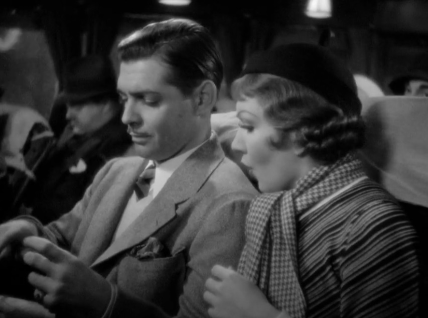 A visually captivating still taken from a pivotal moment in the film It Happened One Night (1934)