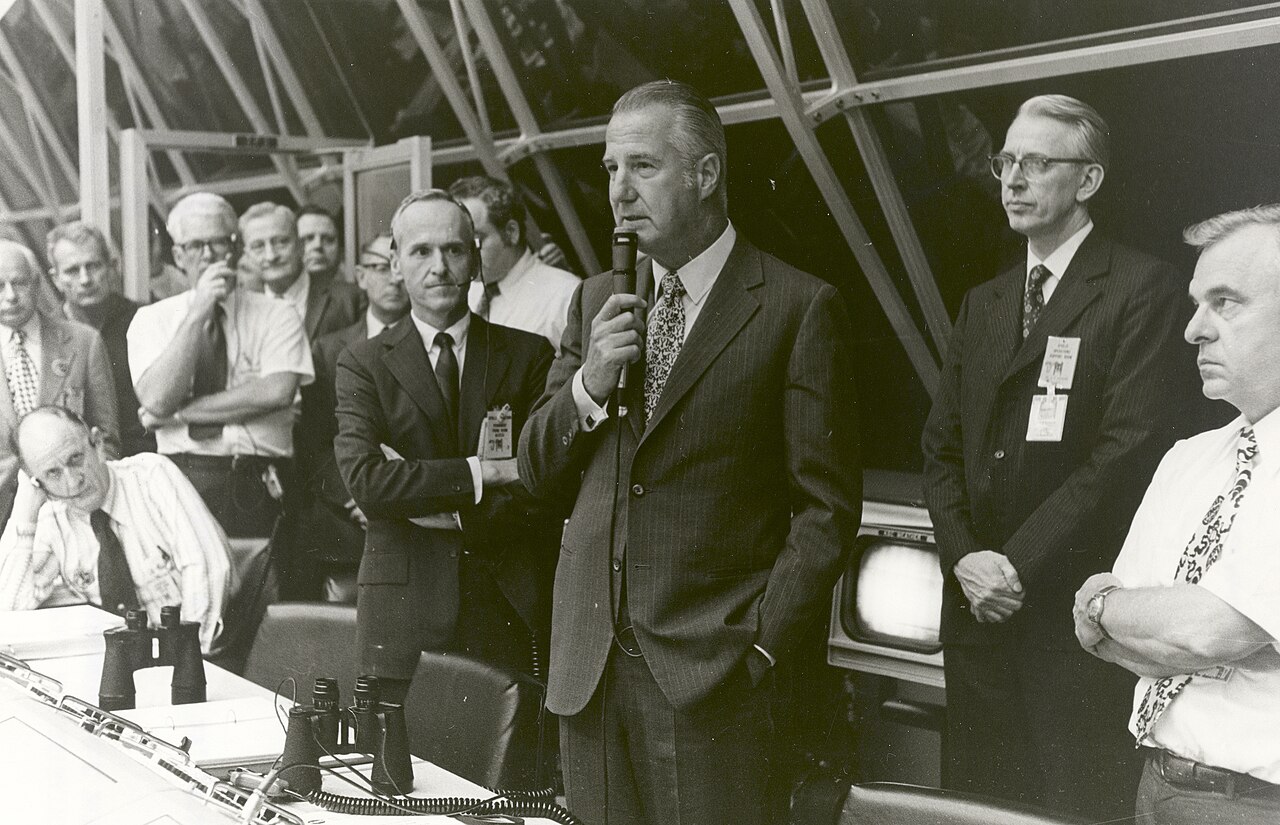 Vice President Spiro T. Agnew congratulates launch team personnel