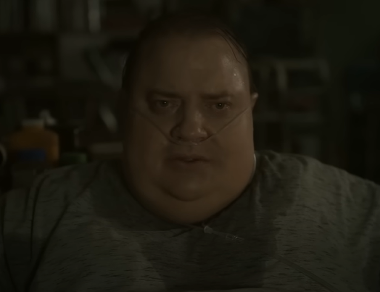 Screenshot of Brendan Fraser in The Whale (2022)