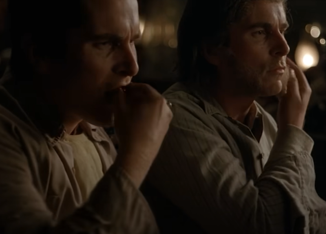 Screenshot of Christian Bale and Hugh Jackman in The Prestige (2006)