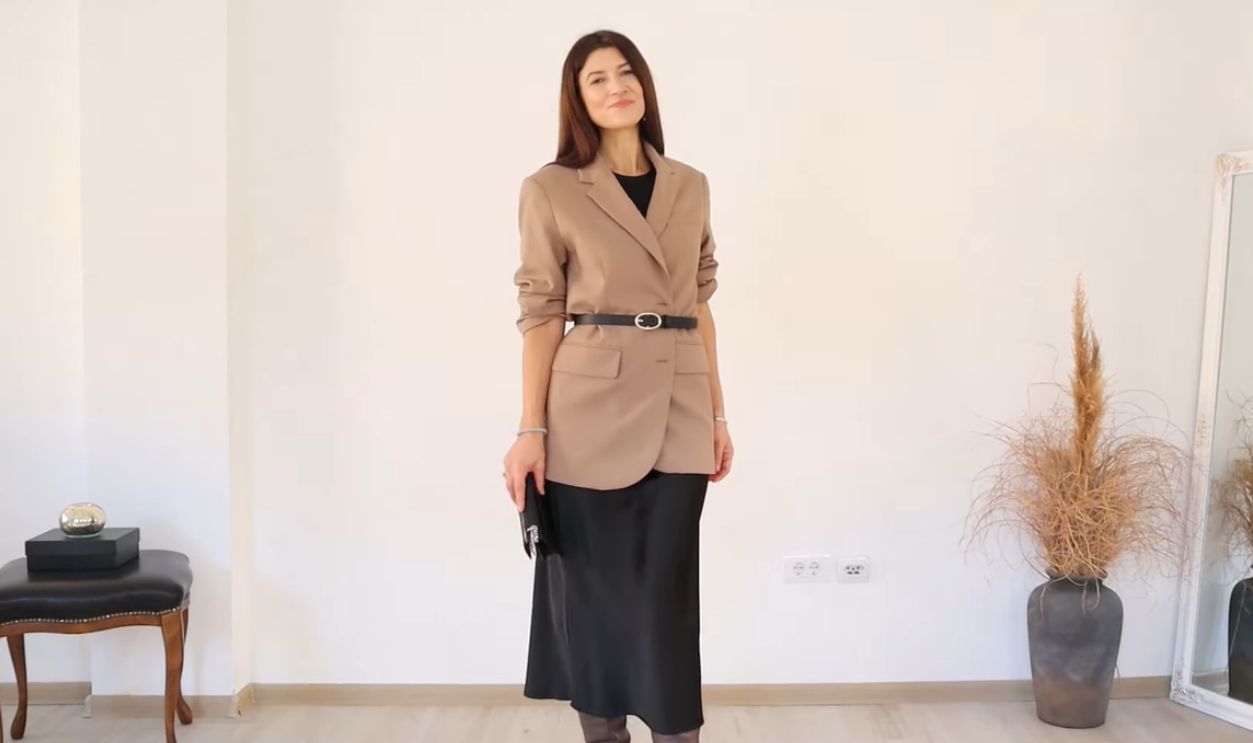 Black Midi Skirt With A Caramel Top