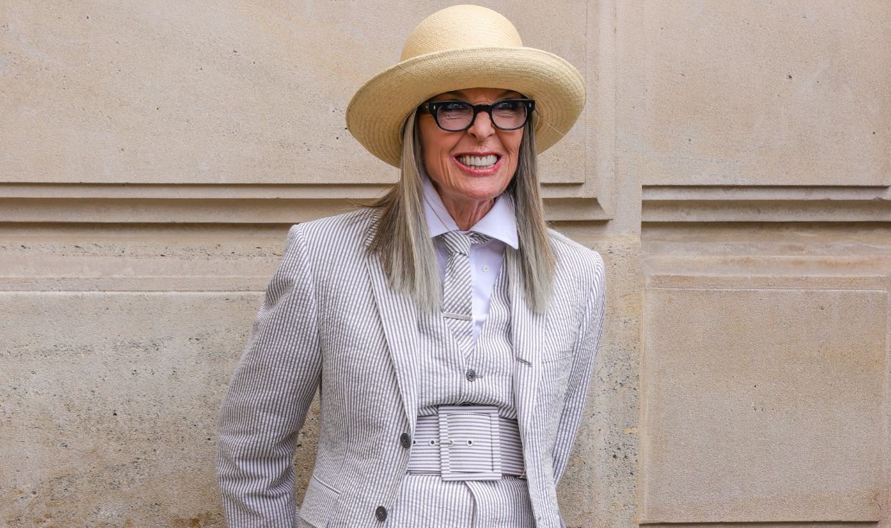 Diane Keaton attends the Thom Browne Haute Couture Fall/Winter 2023/2024 show as part of Paris Fashion Week at Palais Garnier on July 03, 2023 in Paris, France.