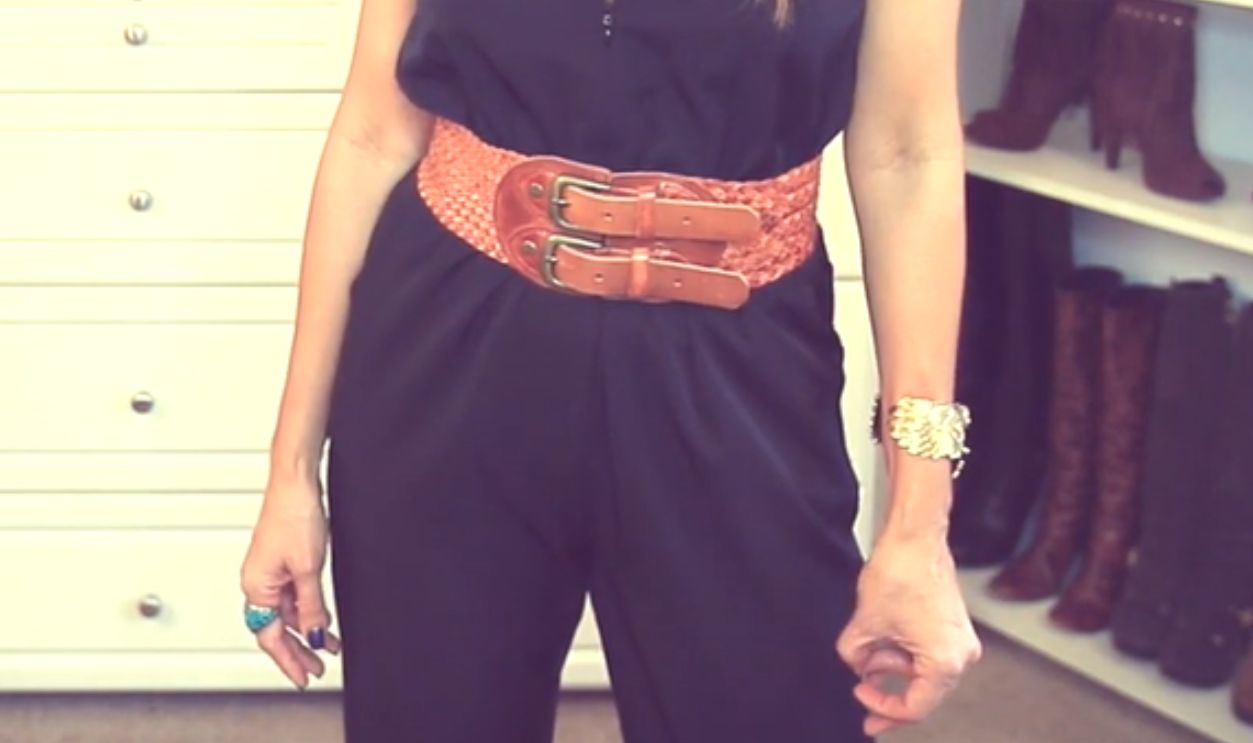 Brown Belt Defining A Black Jumpsuit