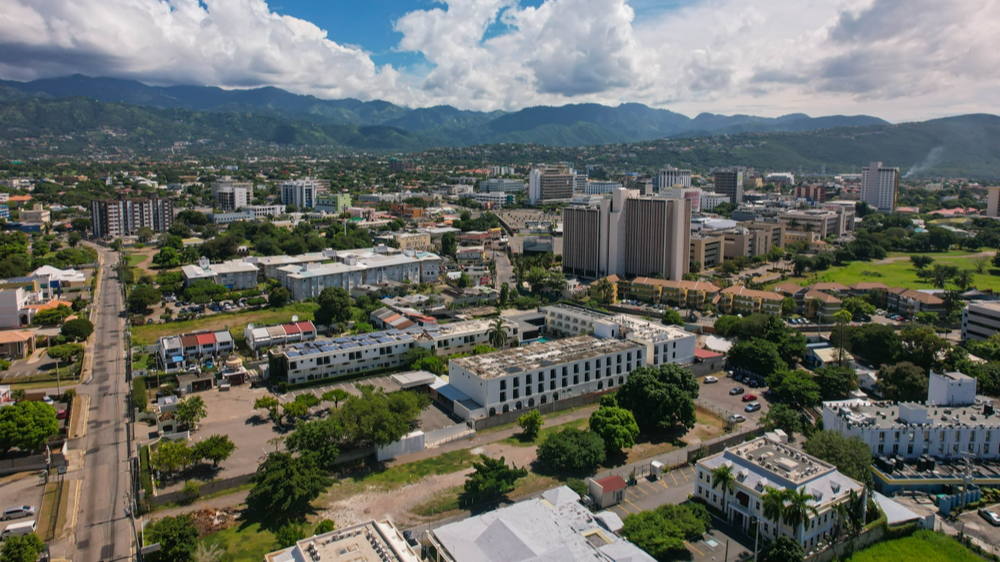 The image showcases a Vibrant urban scene of Kingston, Jamaica