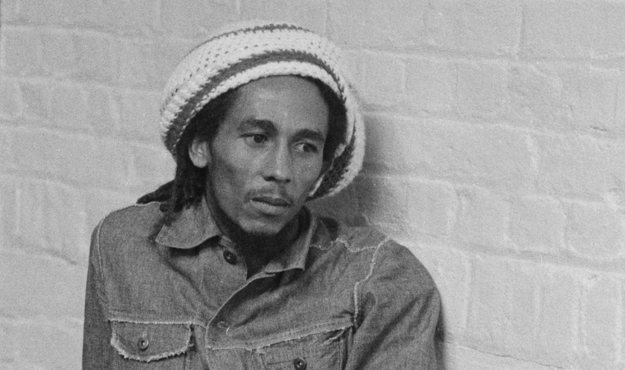 Jamaican reggae singer-songwriter and musician Bob Marley (1945 - 1981) at the offices of Island Records, London, 24th July 1975.