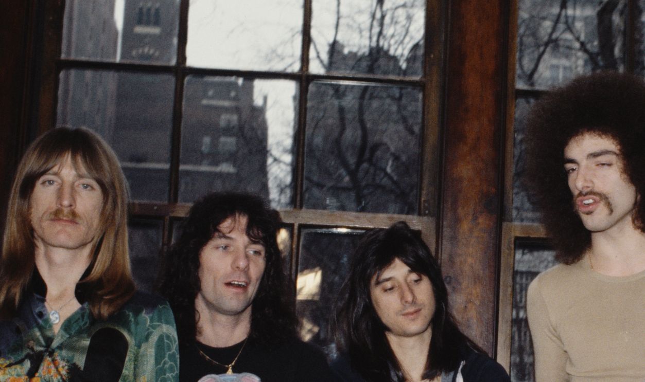 American rock group Journey, New York, USA, 1978. Left to right: bassist Ross Valory, drummer Aynsley Dunbar, singer Steve Perry, guitarist Neal Schon and keyboard player Gregg Rolie.