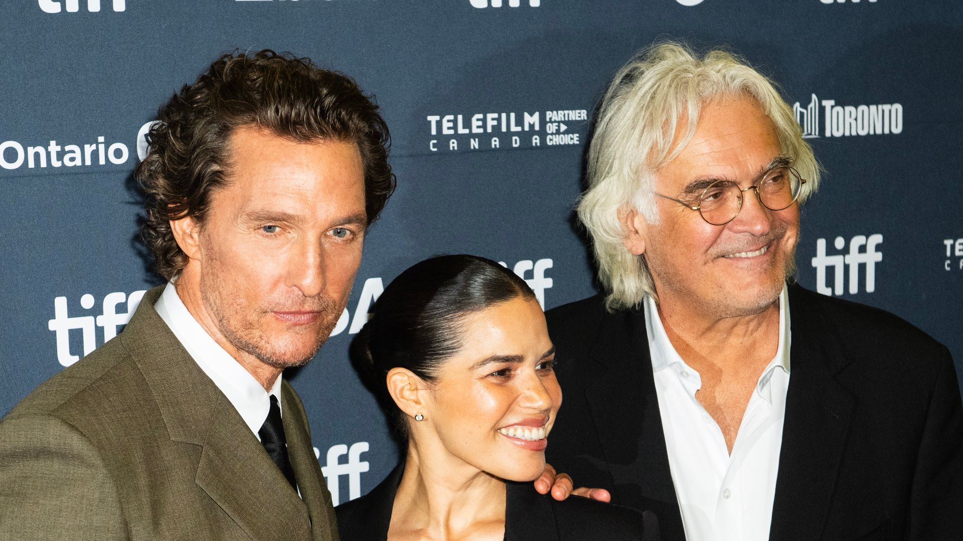 File:Matthew McConaughey, America Ferrera and Paul Greengrass at TIFF 2025.jpg