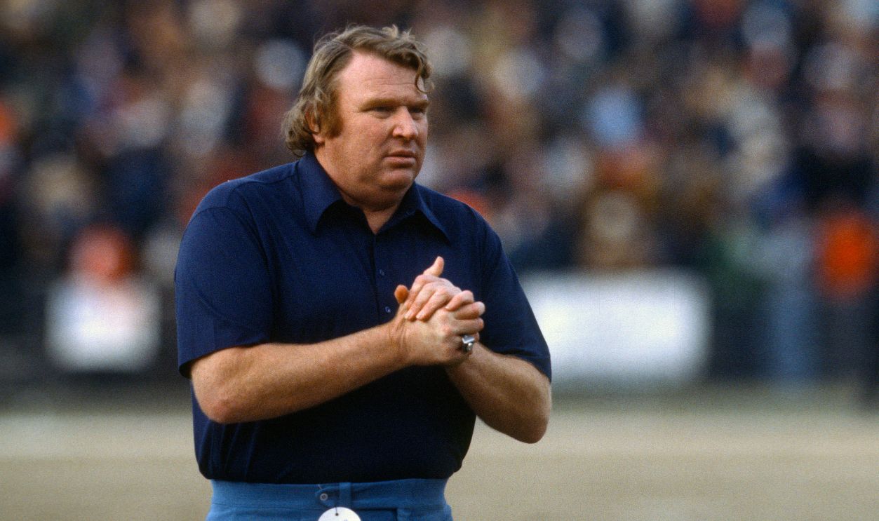 John Madden head coach of the Oakland Raiders looks on from the sidelines during an NFL football game circa 1977. Madden coached the Raiders from 1969-78.