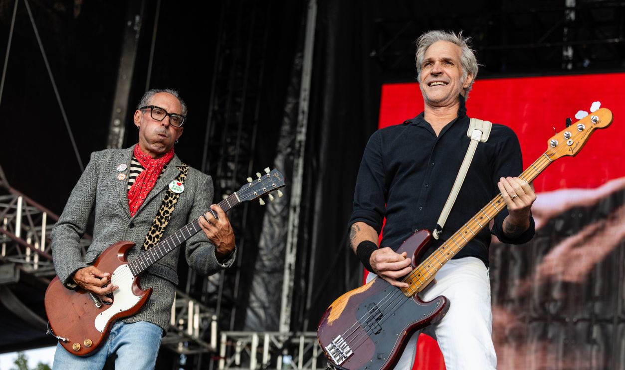  Mike Dimkich and Jay Bentley of Bad Religion perform at Riot Fest at Douglass Park on September 21, 2025 in Chicago, Illinois.