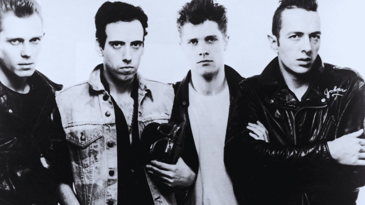 1983, Promotional portrait of British punk rock band The Clash. Left to right: Paul Simonon, Mick Jones, Pete Howard, and Joe Strummer (1952 - 2002).