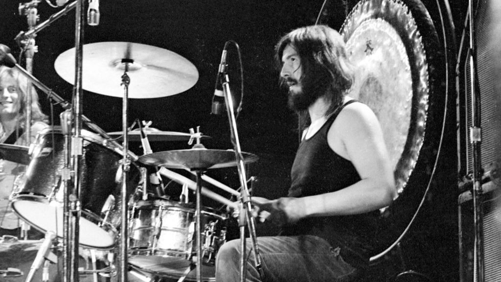 Drummer John Bonham of the rock band 'Led Zeppelin'