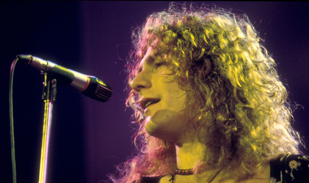 Robert Plant (vocals) of Led Zeppelin performing on stage at Earl's Court, London, May 1975.