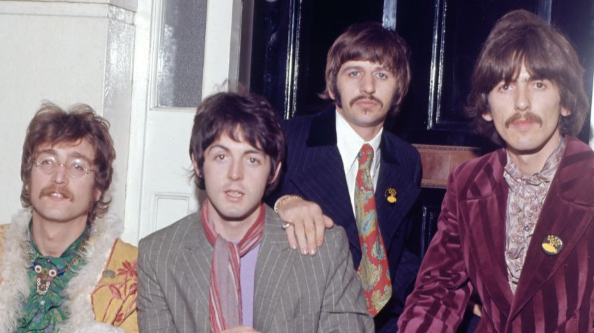 English singer, songwriter and guitarist John Lennon (1940-1980), English singer, songwriter and bassist Paul McCartney, English musician, singer and drummer Ringo Starr and English musician, singer, songwriter and guitarist George Harrison (1943-2001) of the Beatles attend a press party at the home of manager Brian Epstein supporting the release of Sgt. Pepper's Lonely Hearts Club Band, May 19, 1967, in London, United Kingdom.