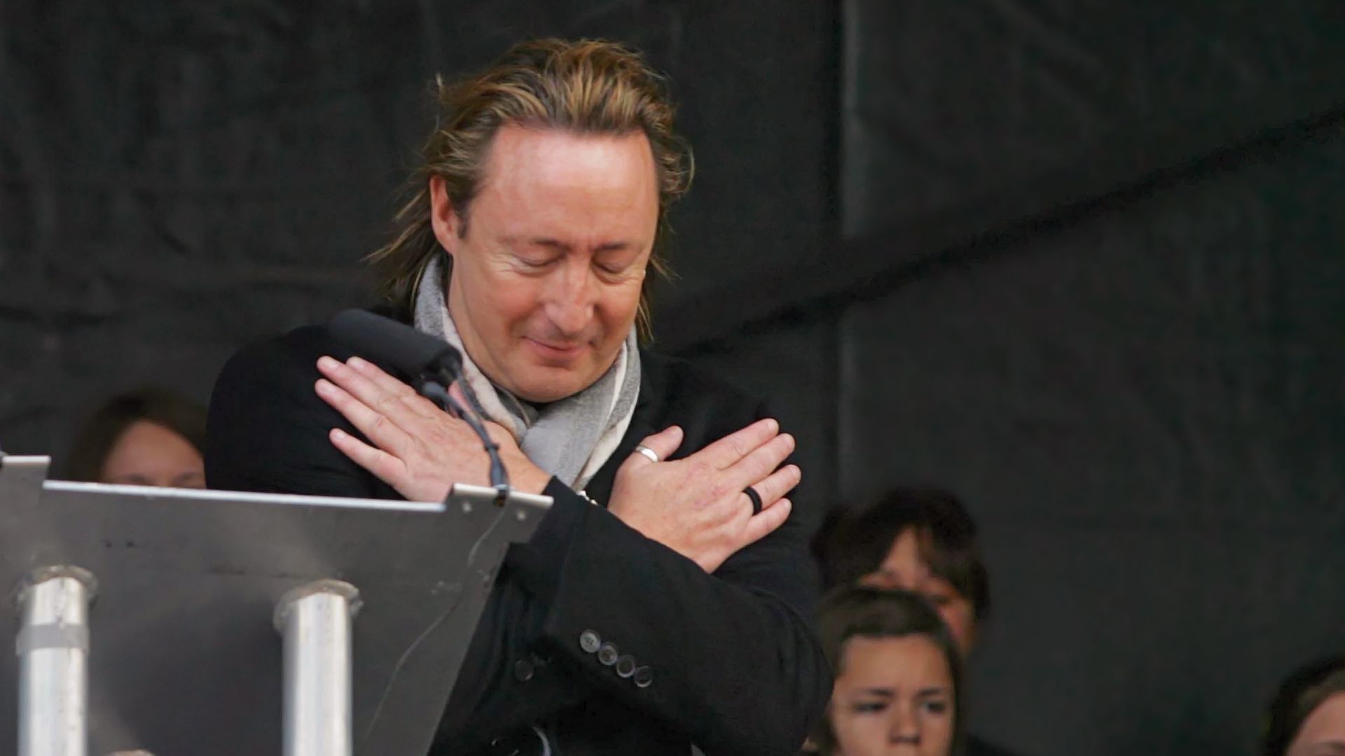 File:Cynthia and Julian Lennon at the unveiling ceremony of the John Lennon Peace Monument in Liverpool - celebrating John Lennon's 70th Birthday - October 9th 2010 (retouched).jpg