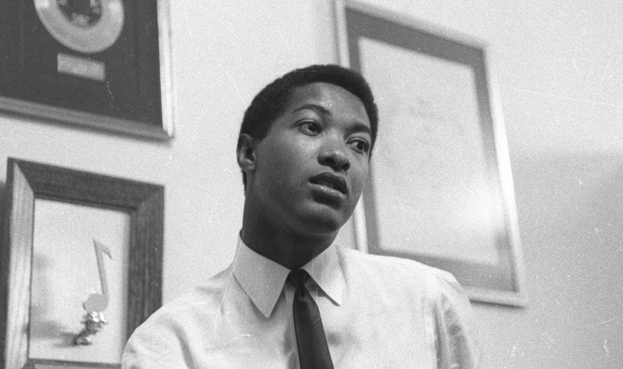 Soul singer Sam Cooke in his office at SAR Records located at 6425 Hollywood Boulevard circa 1961 in Los Angeles, California. 