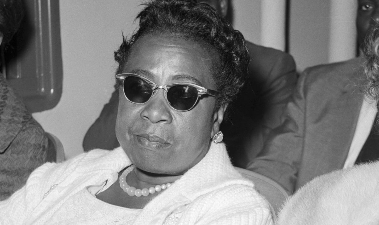 Motel manager Bertha Franklin, who shot Sam Cooke three times, killing him, after he broke down the door of her office in a motel, sits at the inquest into the death. It was ruled a justifiable homicide.