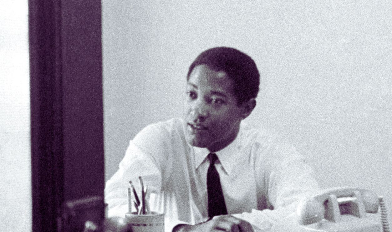 Soul singer Sam Cooke in his office at SAR Records located at 6425 Hollywood Boulevard circa 1961 in Los Angeles, California.