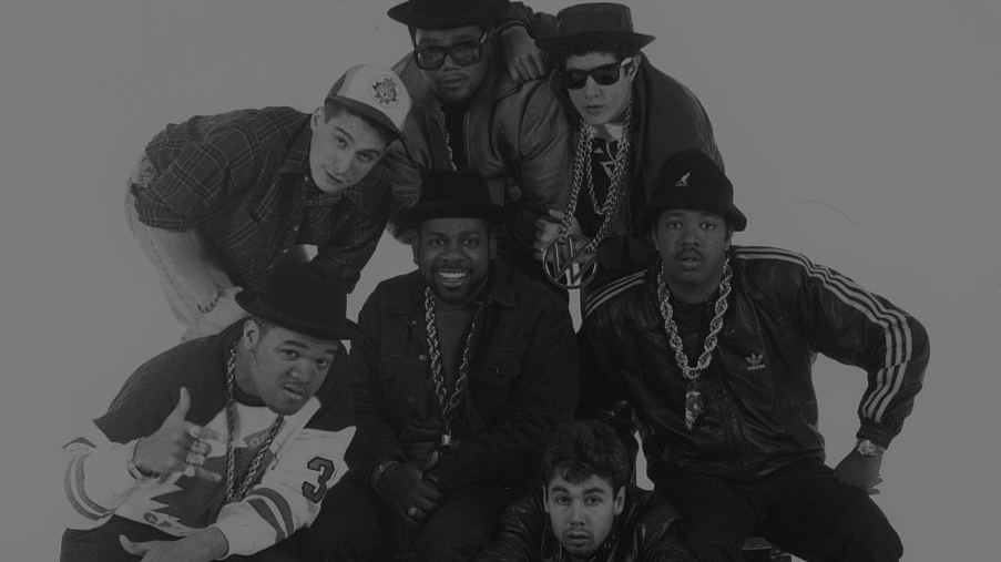 Run-DMC and the Beastie Boys in a press photo