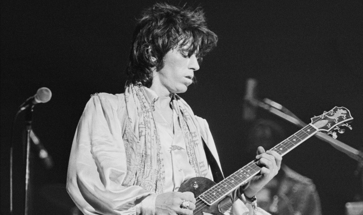 British guitarist Keith Richards as The Rolling Stones perform at Earls Court, as part of their Tour of Europe '76, London, England, May 1976.