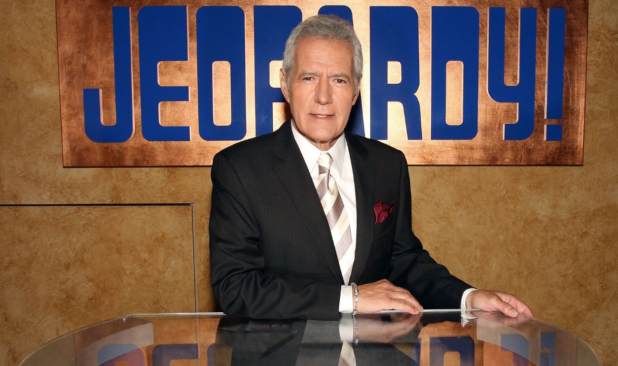 CULVER CITY, CA - SEPTEMBER 20: Host Alex Trebek poses on the set at Sony Pictures for the 28th Season Premiere of the television show 