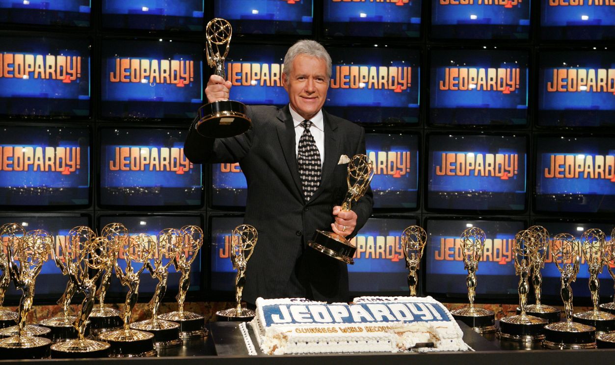 Alex Trebek during Jeopardy Inducted Into The Guinness Book of World Records and DVD Launch Celebration at Sony Pictures Lot Stage 10 in Culver City, California, United States, November 2005. 