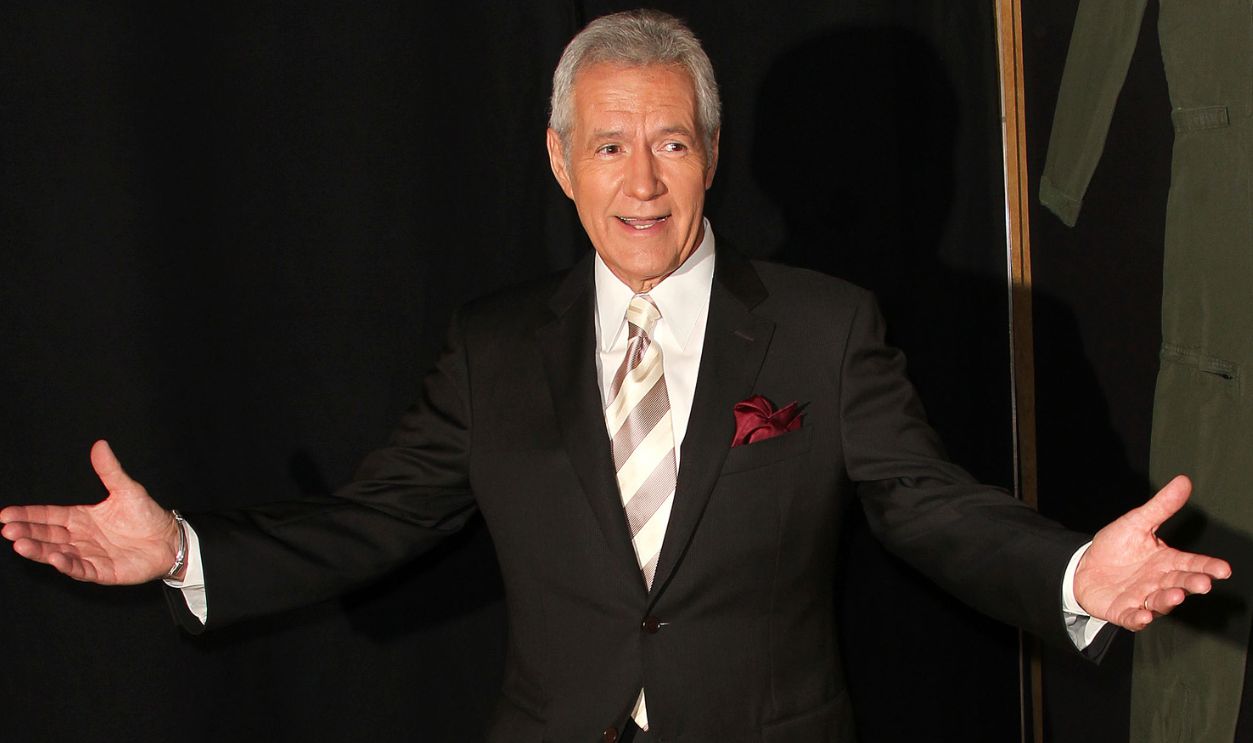 CULVER CITY, CA - SEPTEMBER 20: Host Alex Trebek poses on the set at Sony Pictures for the 28th Season Premiere of the television show 
