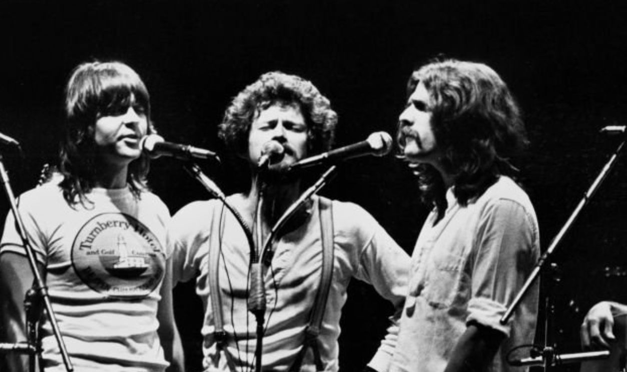 Joe Walsh, Randy Meisner, Don Henley, Glenn Frey and Don Felder of The Eagles perform on stage at Ahoy on May 11th 1977 in Rotterdam, Netherlands.
